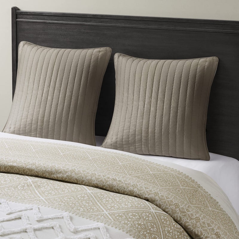 INK+IVY Single 100% Cotton Euro Sham - European Square Decorative Pillow Cover  Hidden Zipper Closure (Pillow Insert NOT Included)  Camila  Quilted Taupe 26""x26 - Image 4